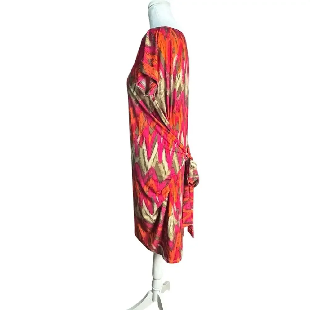 Michael Kors Womens Ikat Chevron Print Orange Pink Tie Back Dress Stretch Medium